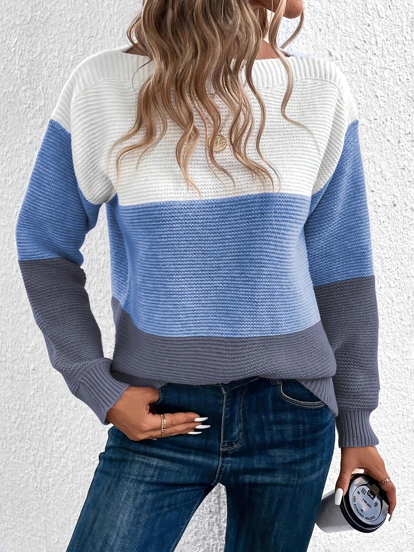 Rundhals-Langarm-Colorblock-Pullover in 8 Farben S-XL