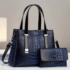 Umhängetasche mit Krokodil-Print und passendem Clutch-Set