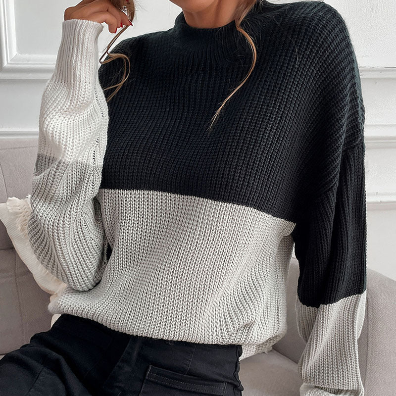 Crew Neck Knit Colorblock Sweater S-L
