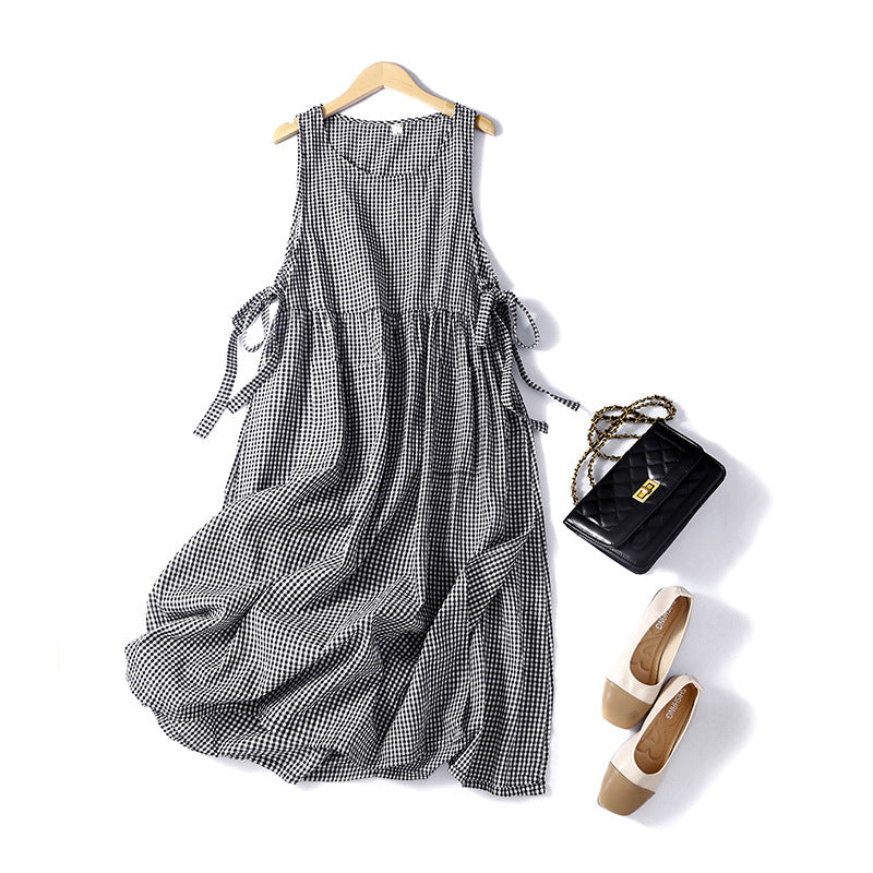 Sleeveless Checkered Midi Dress in 3 Colors M-2XL