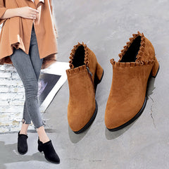 Suede Thick Heel Pointed Toe Ankle Boots in 2 Colors