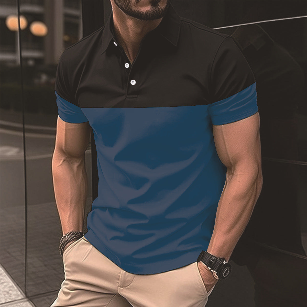 Men's Casual Colorblock Polo Shirt in 8 Colors S-XXXL