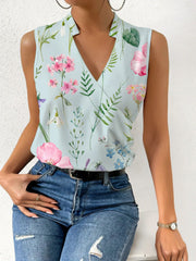V-Neck Printed Sleeveless Blouse