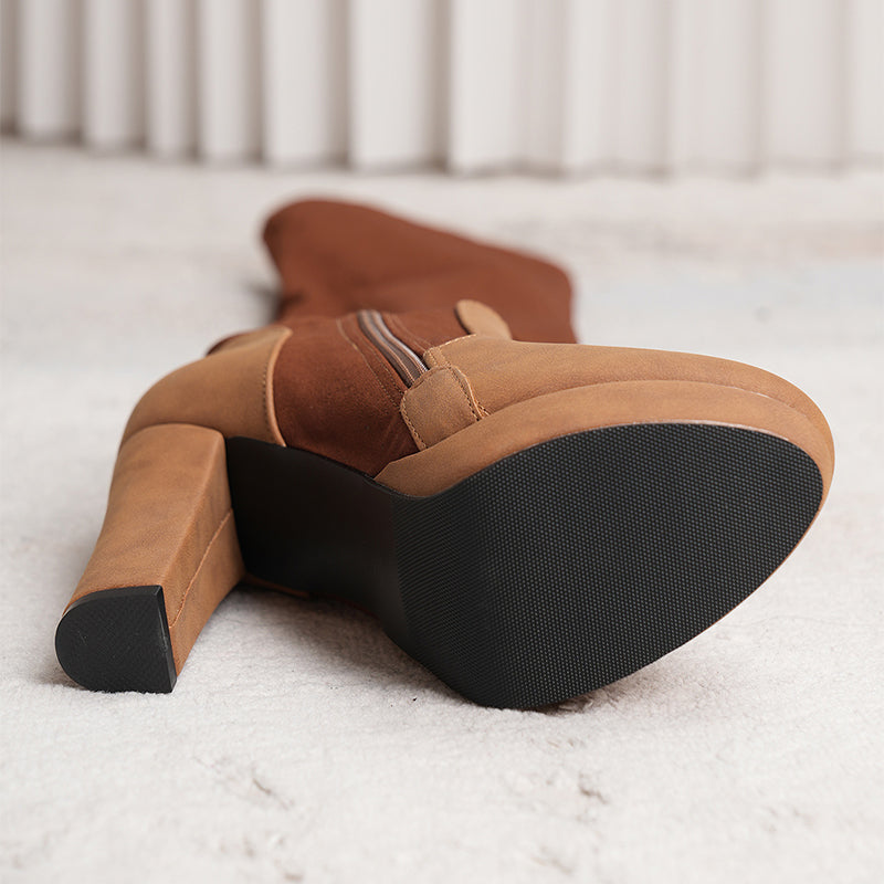 Suede Over-the-Knee High Heel Boots in 4 Colors