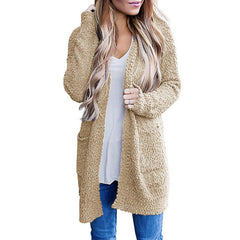 Solid Color Fleece Mid-Length Cardigan