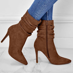 Pointed Toe Stiletto Ankle Boots with Side Zipper in 3 Colors