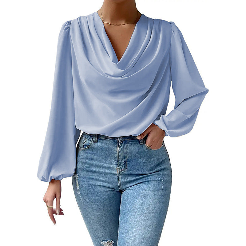 Elegant Chiffon Cowl Neck Long Sleeve Blouse
