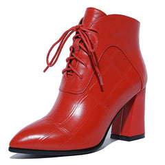 Thick High Heel Leather Boots with Side Zipper in 2 Colors