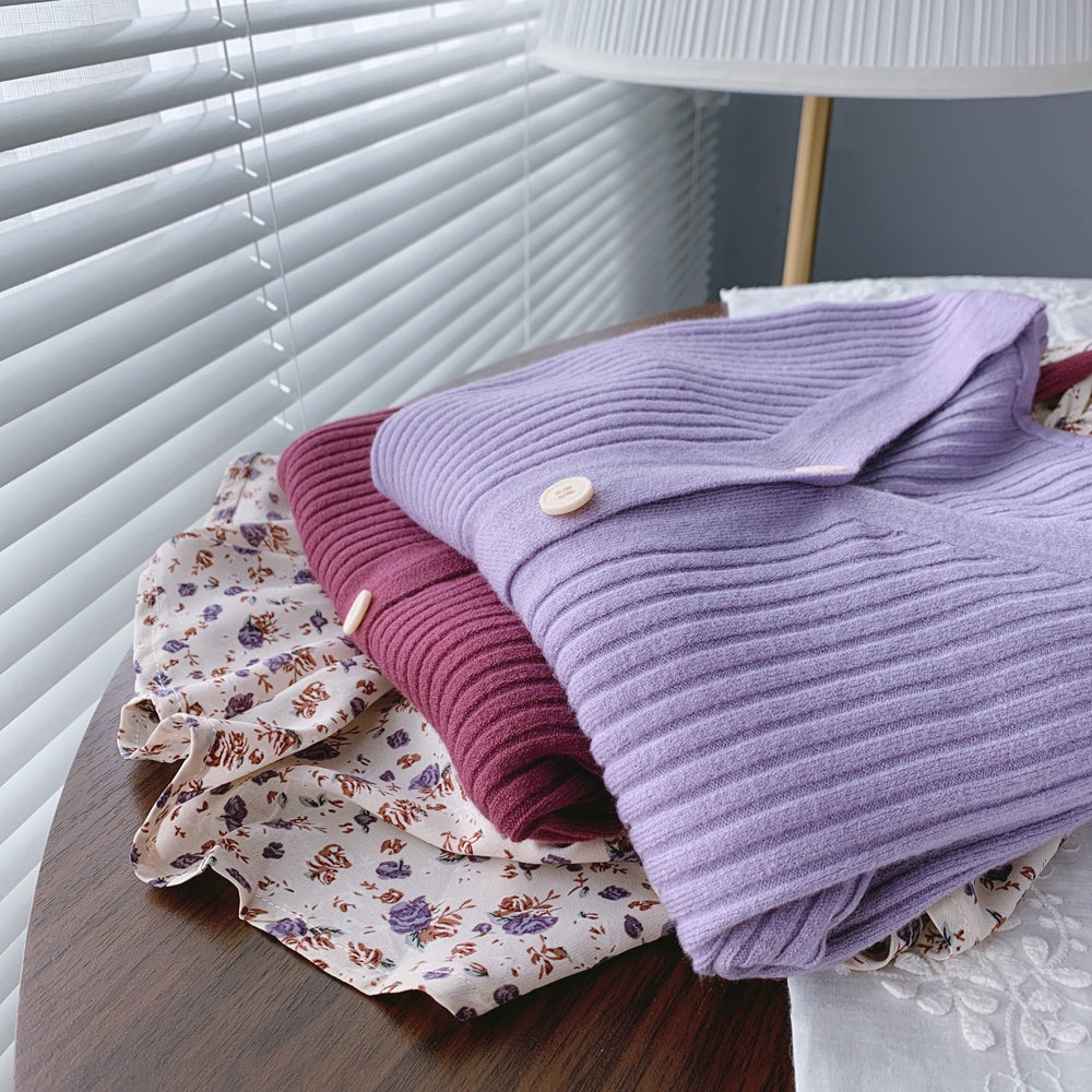 Knit Cardigan with Buttons and Long Sleeves in 12 Colors S-L