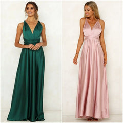 Ärmelloses Kleid mit V-Ausschnitt, offenem Rücken und hoher Taille in 2 Farben S-XXL