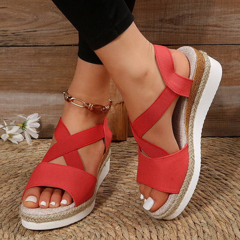 Cross-Strap Wedge Sandals in 5 Colors