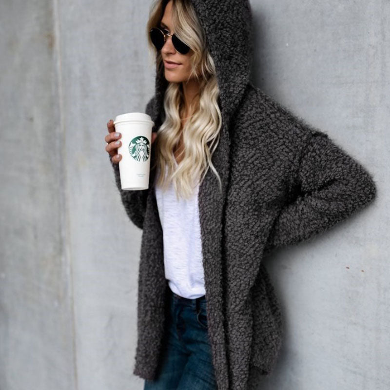 Long Sleeve Hooded Fleece Cardigan Jacket in 4 Colors S-5XL