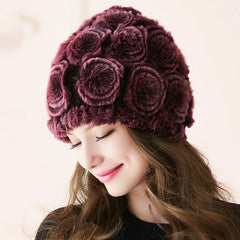 Fur-Lined Toque with Floral Design