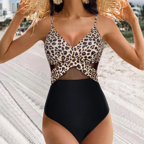 Halter Neck Cross-Strap One Piece Swimsuit