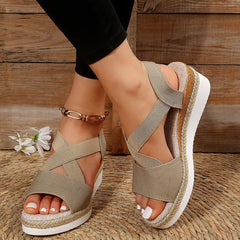 Solid Color Wedge Sandals with Ankle Strap