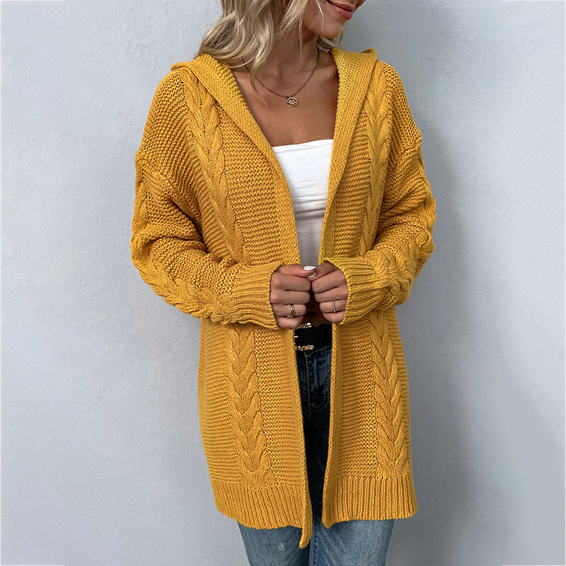 Solid Color Hooded Cardigan Sweater in 3 Colors S-XL