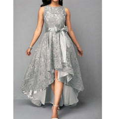 Robe de soirée sans manches en dentelle avec ourlet asymétrique et lien à la taille, disponible en 5 couleurs (S-5XL)