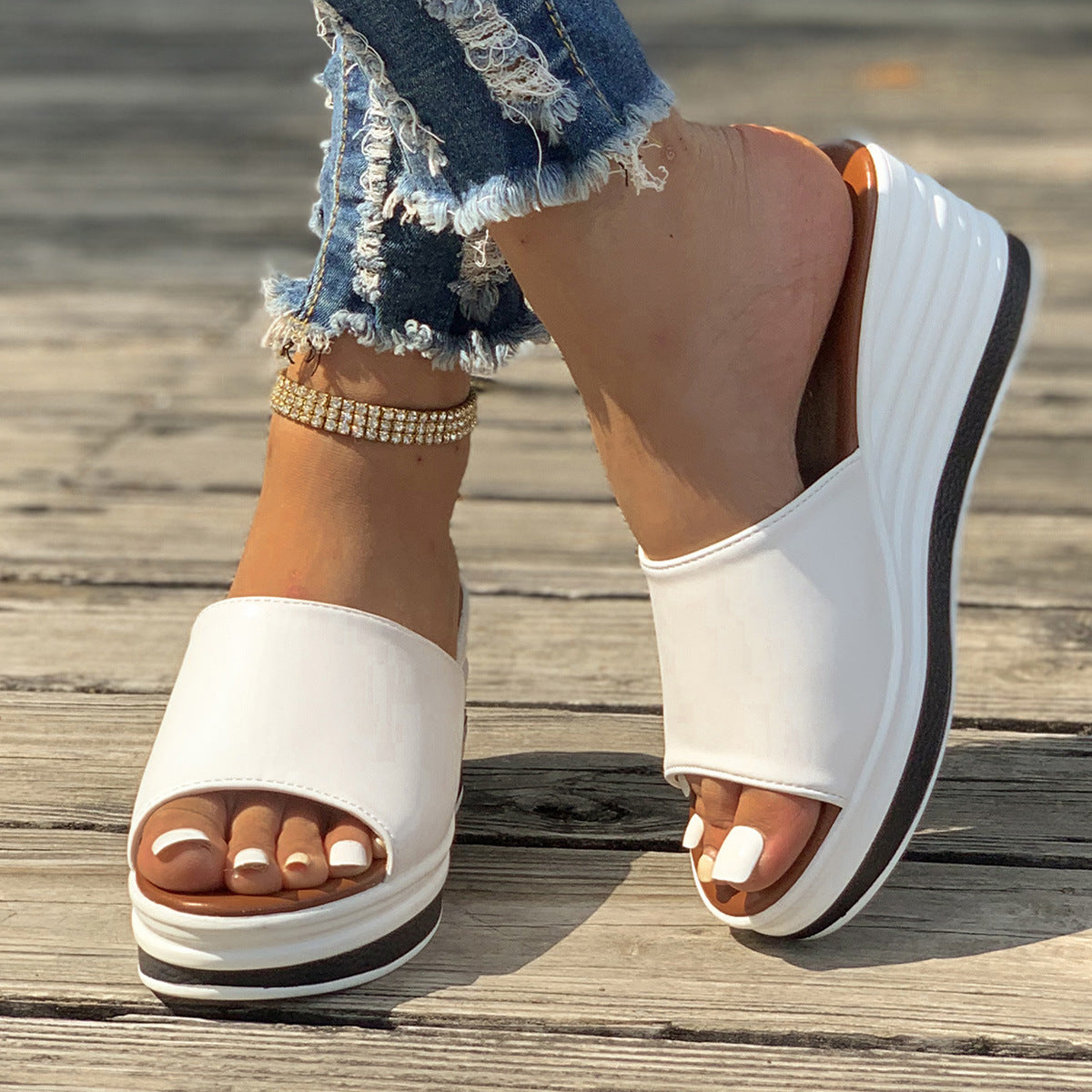 Slip-On High Heel Wedge Sandals