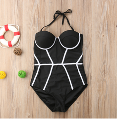 One-Piece Black and White Swimsuit S-XL