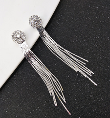 Long Tassel Crystal Earrings