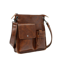 Men's Brown PU Leather Shoulder Messenger Bag with Zipper