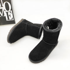 Leather Mid-Calf Flat Heel Snow Boots