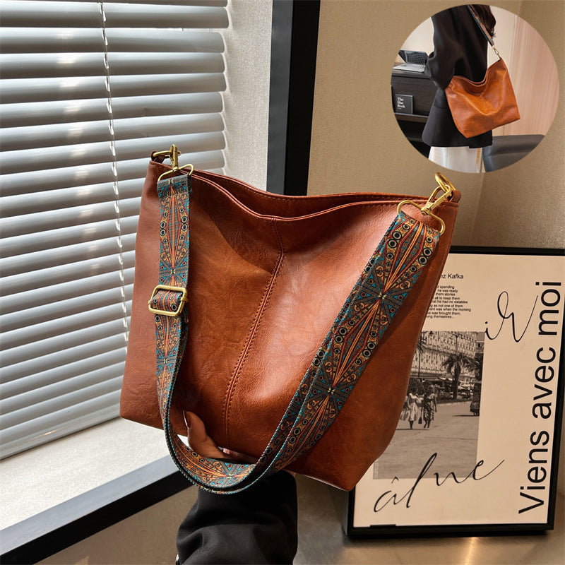 Retro Bucket Messenger Bag with Wide Shoulder Strap in 4 Colors