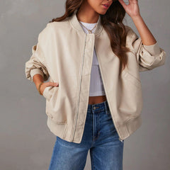 Long Sleeve PU Leather Jacket in 3 Colors S-XL