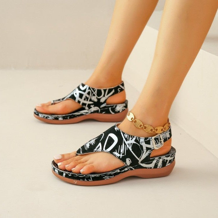 Printed Flat Heel Roman Sandals in 3 Patterns