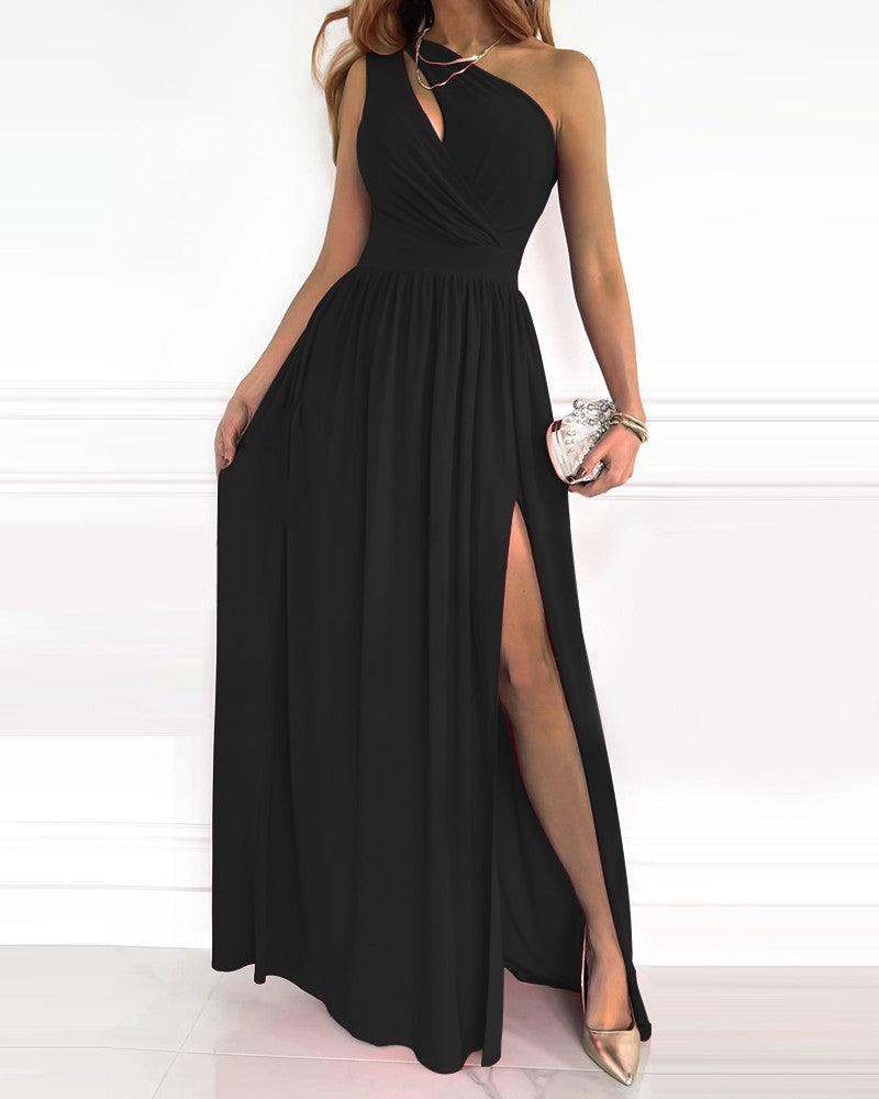 One-Shoulder Maxi Dress with Leg Slit