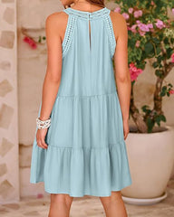 Halterneck Loose Fit Sleeveless Summer Dress with Lace in 8 Colors S-XXL