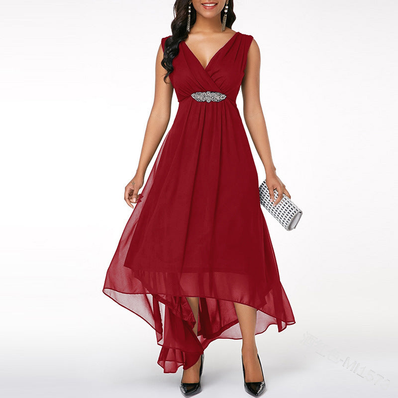 V-Neck Chiffon Sleeveless Dress in 5 Colors S-5XL