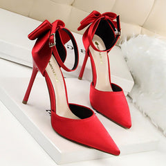 Satin High Heel Shoes with Stiletto Heel and Bow
