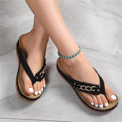 Wedge Flip Flop Sandals With Chain in 3 Colors