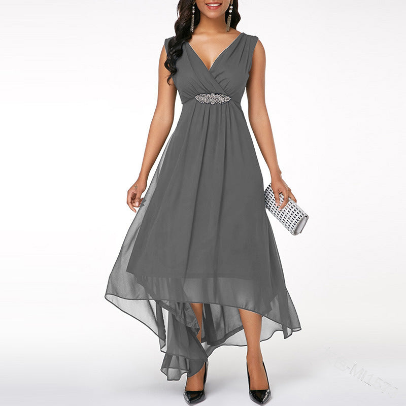 V-Neck Chiffon Sleeveless Dress in 5 Colors S-5XL