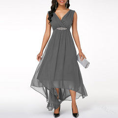 V-Neck Chiffon Sleeveless Dress in 5 Colors S-5XL