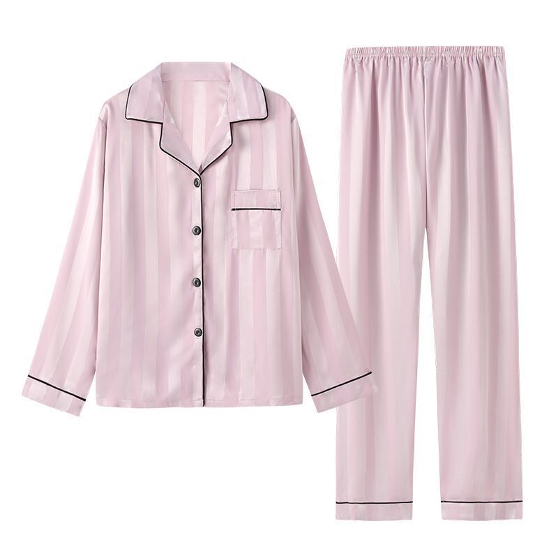 Men's and Striped Long Sleeve Silk Pajamas
