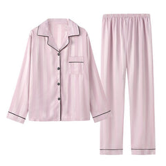 Men's and Striped Long Sleeve Silk Pajamas