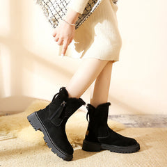 Fleece-Lined Martin Boots with Zipper in 2 Colors
