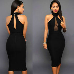 Black Strapless Halter Neck Midi Dress S-XL