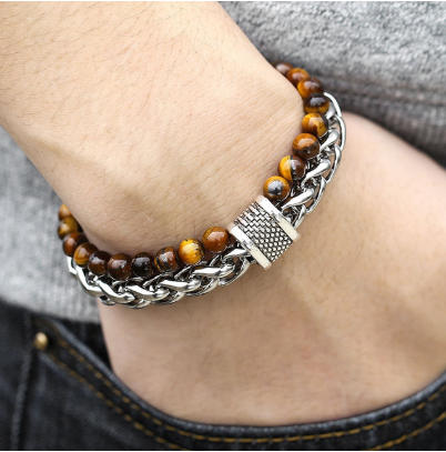 Stainless Steel Bracelet with Natural Stones