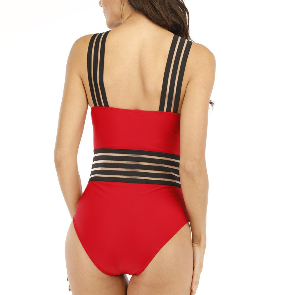 One Piece Swimsuit with Mesh in 2 Colors S-XL
