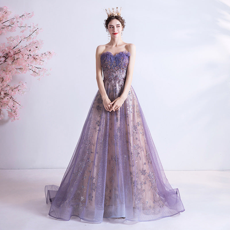 Strapless Purple Evening Prom Dress XS-3XL