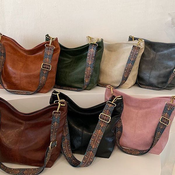 Shoulder Messenger Bag with Patterned Wide Adjustable Strap in 7 Colors
