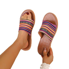 Striped Canvas Flat Slip-On Sandals in 2 Colors