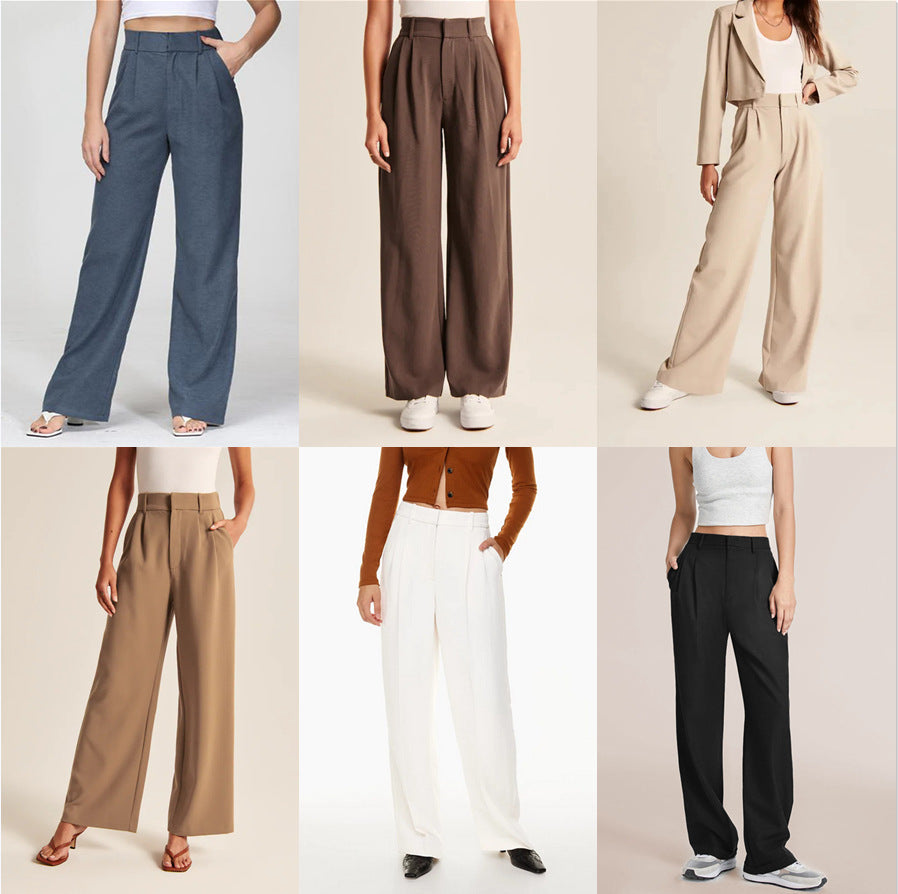 Pantalon large taille haute avec poches, 7 couleurs, S-5XL