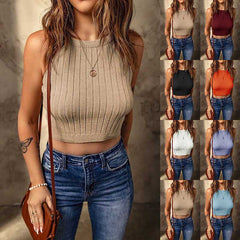 Cropped Sleeveless  Knit Top in 7 Colors S-XL