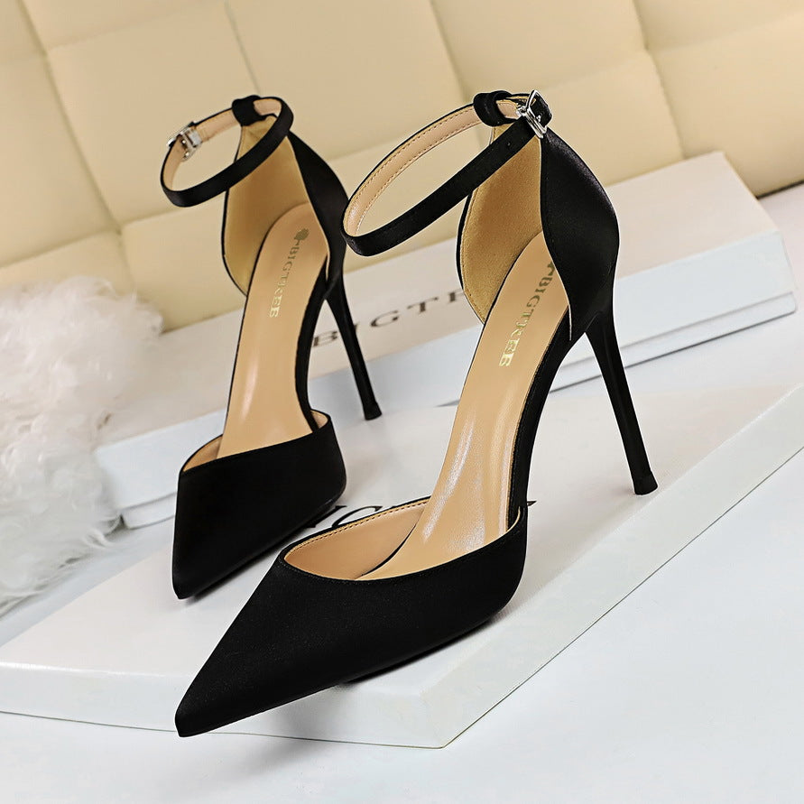 Elegant Pointed Toe Ankle Strap Stiletto Heels