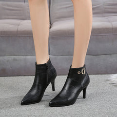 Black Leather Ankle Boots with Stiletto Heel
