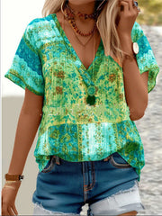 Boho V-Neck Short Sleeve Top